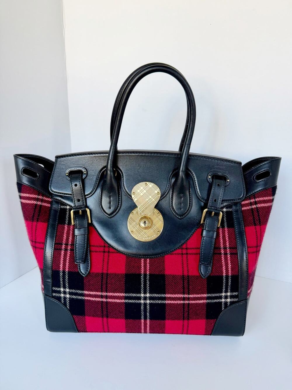 Ralph Lauren Ricky 33 Plaid Cashmere Plaid Tartan Top Handle Bag 2022 Holiday